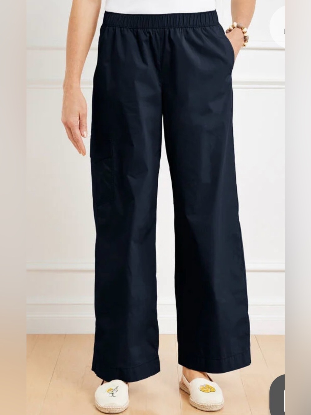 Talbots  Wide Leg Cargo Poplin Utility
Pants Wide-Leg Pull-On Navy Blue Indigo
